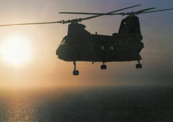 helo at sunset