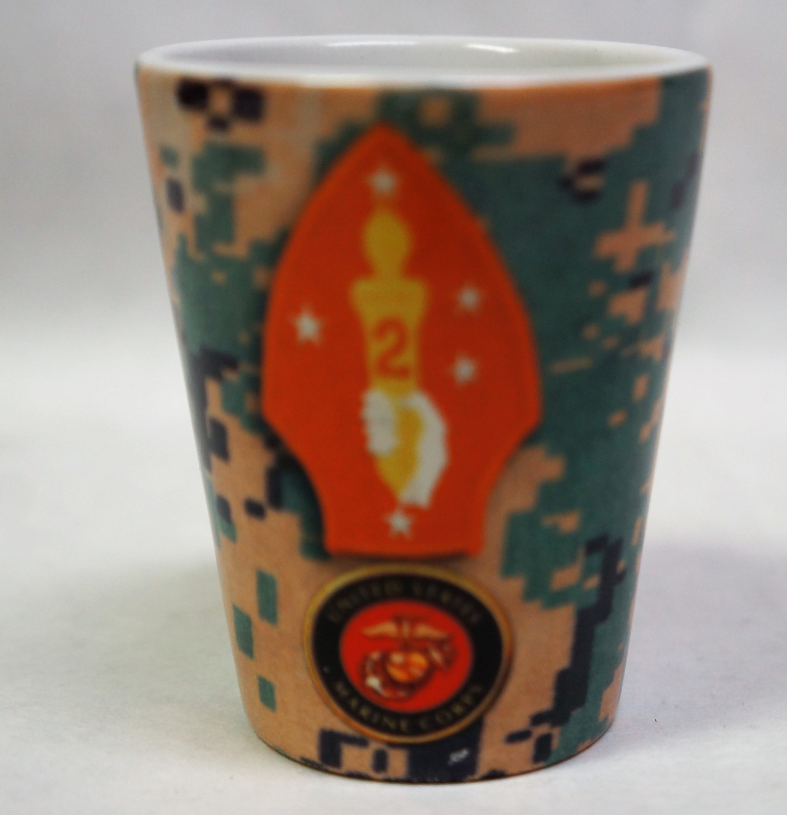 SHOT GLASS-Digital Camo with 2nd Mar Div. 2oz