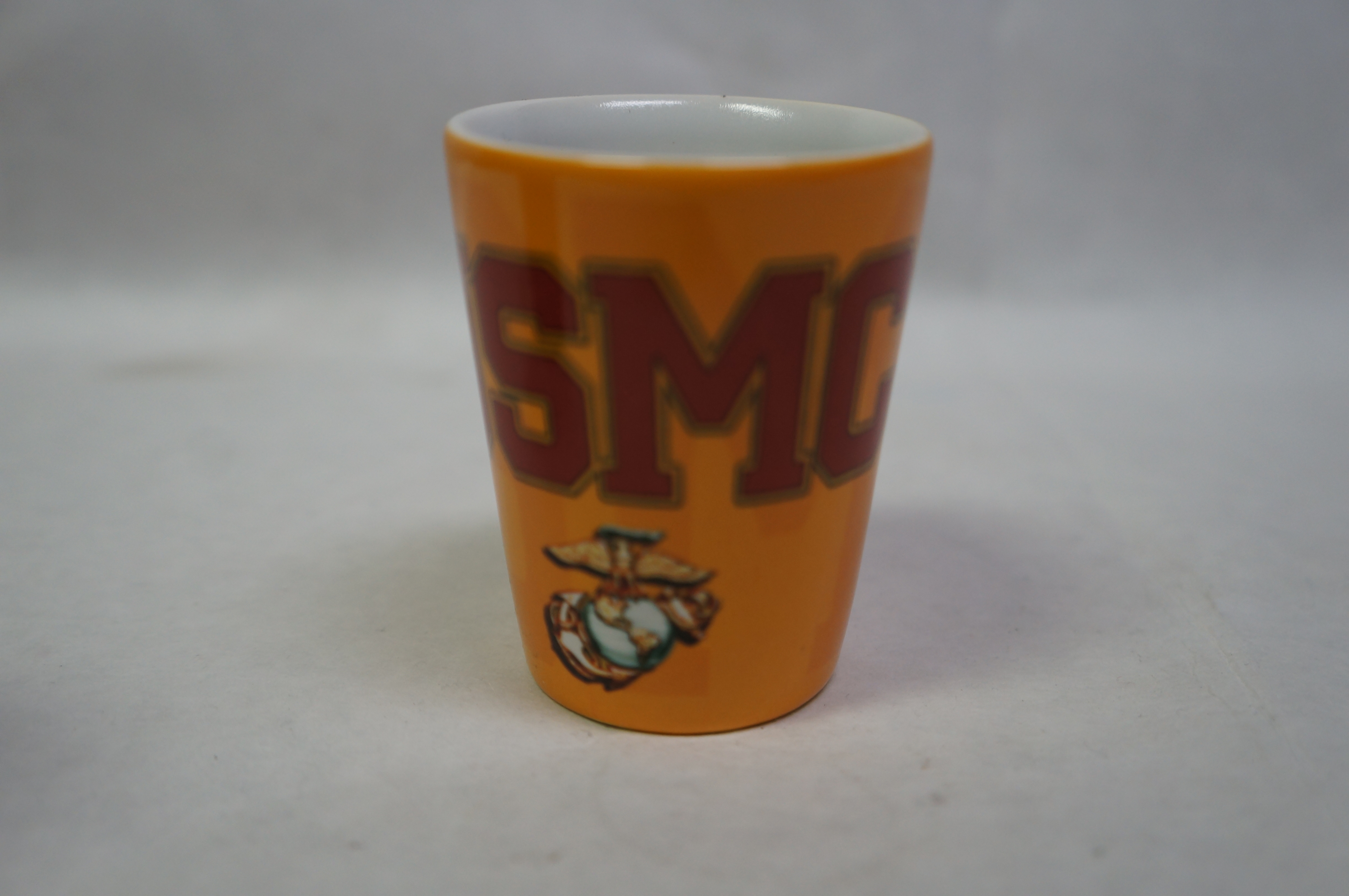 SHOT GLASS-Yellow with Red USMC 2oz