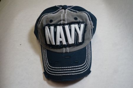 Ball Cap- Navy, Distressed With White 3D letters